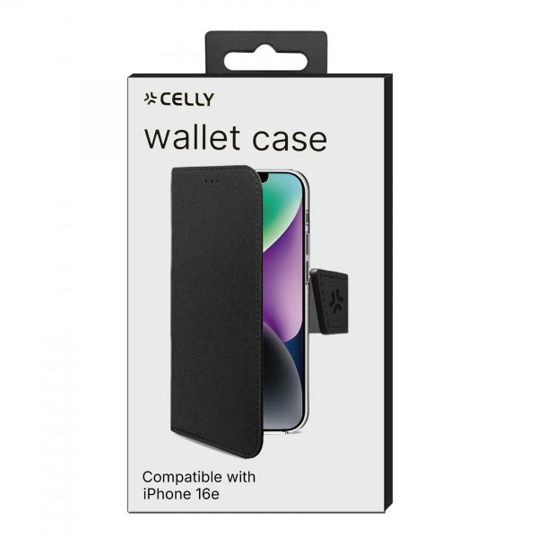 Celly iPhone 16e/17e Fodral Wally Wallet Case Svart