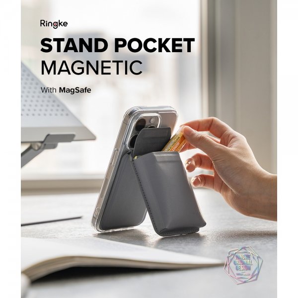 Ringke Korthållare Stand Pocket Magnetic MagSafe Light Gray