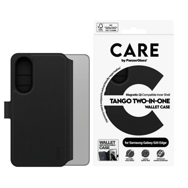 CARE by PanzerGlass Samsung Galaxy S25 Edge Fodral Tango Two-in-One Wallet MagSafe Svart