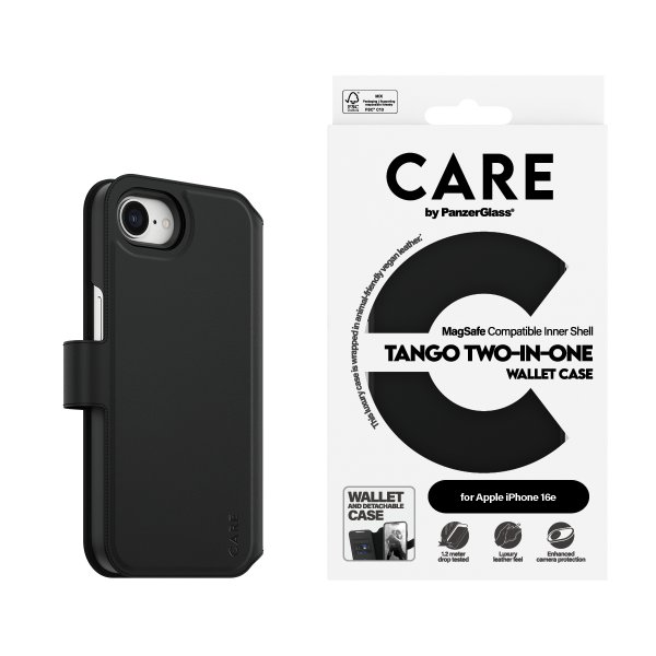 CARE by PanzerGlass iPhone 16e/17e Fodral Tango Two-in-One Wallet MagSafe Svart