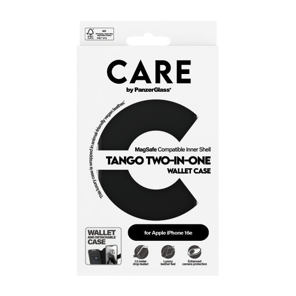 CARE by PanzerGlass iPhone 16e/17e Fodral Tango Two-in-One Wallet MagSafe Svart