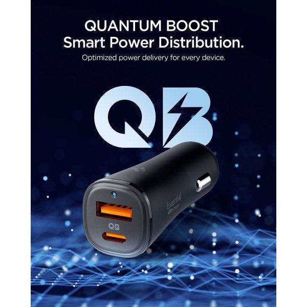Spigen Essential Billaddare 48W 1xUSB-C 1xUSB-A Svart