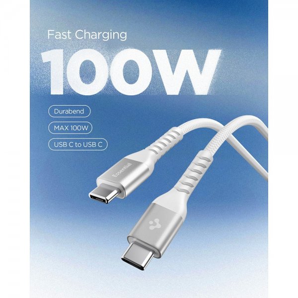 Spigen Essential Kabel Fabric USB-C/USB-C 100W 1m Vit