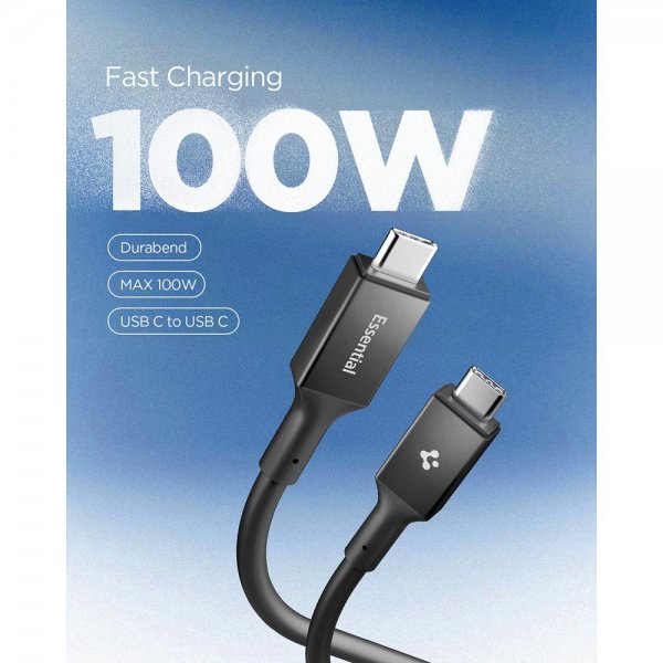 Spigen Essential Kabel USB-C till USB-C 100W 2m Svart