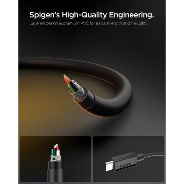 Spigen Essential Kabel USB-C till USB-C 60W 2m Svart