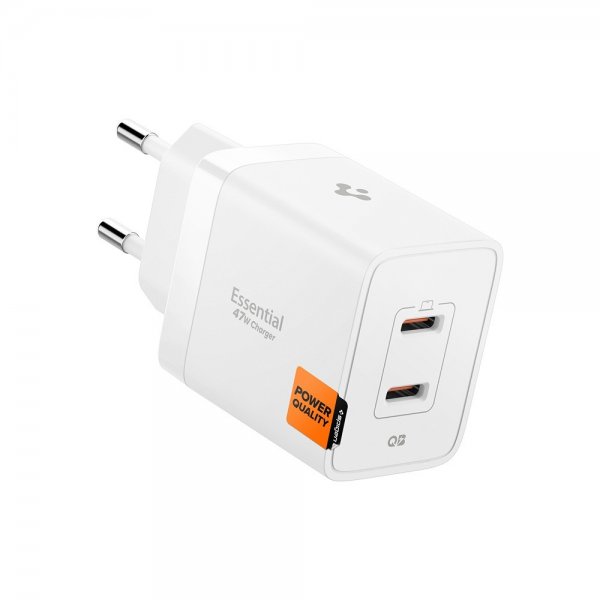 Spigen Essential Laddare 47W 2xUSB-C Vit