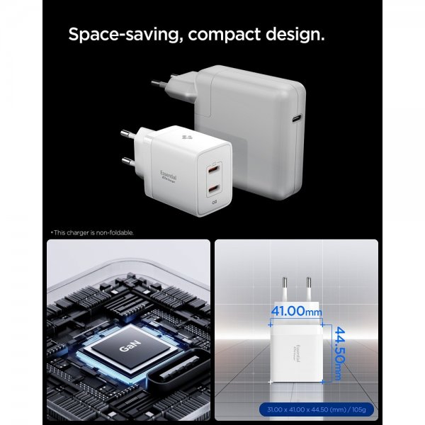 Spigen Essential Laddare 47W 2xUSB-C Vit