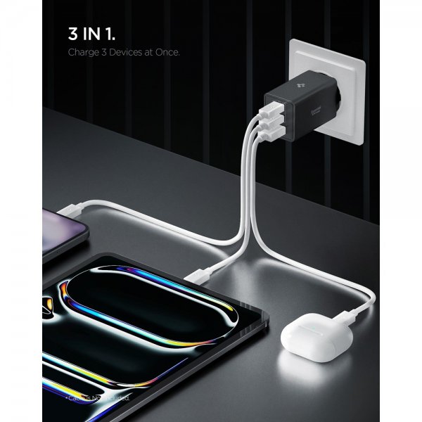Spigen Essential Laddare 67W 2xUSB-C 1xUSB-A Svart