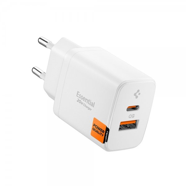 Spigen Essential Laddare USB-C/USB-A 20W Vit