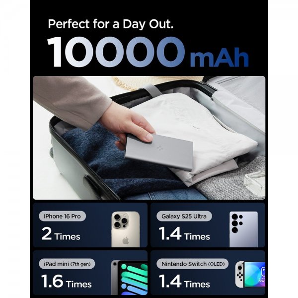 Spigen Essential Powerbank 10 000 mAh 22.5W Grå