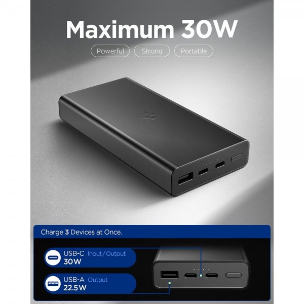Spigen Essential Powerbank 20 000 mAh 30W Svart