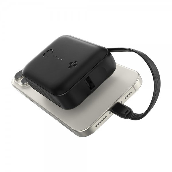 Spigen Essential Powerbank med inbyggd Kabel 10 000 mAh 30W Svart