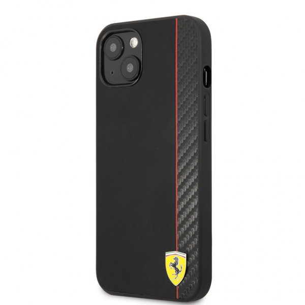 Ferrari iPhone 13 Skal Carbon Effect Metal Logo Vertical Stripe Svart