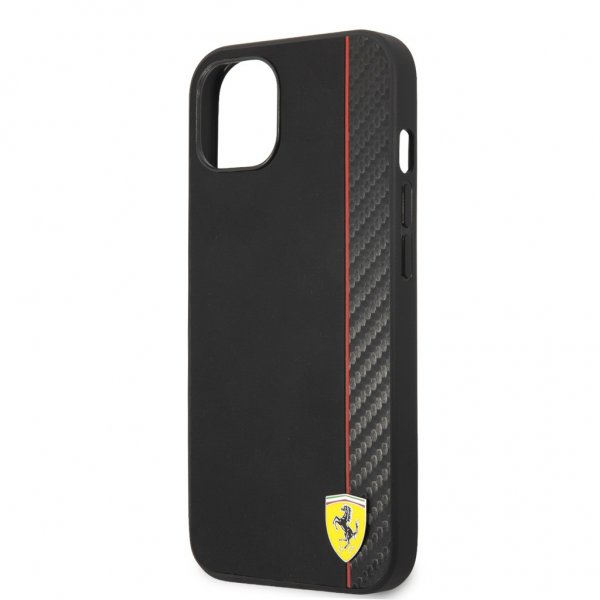 Ferrari iPhone 13 Skal Carbon Effect Metal Logo Vertical Stripe Svart