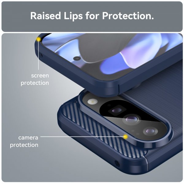 Google Pixel 10/Pixel 10 Pro Skal Borstad Kolfibertextur Blå