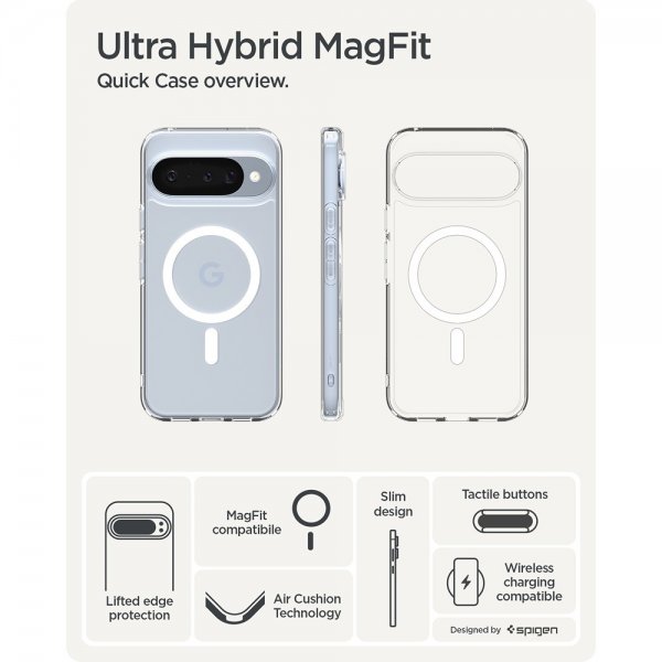 Spigen Google Pixel 10/Pixel 10 Pro Skal Ultra Hybrid MagFit Clear White