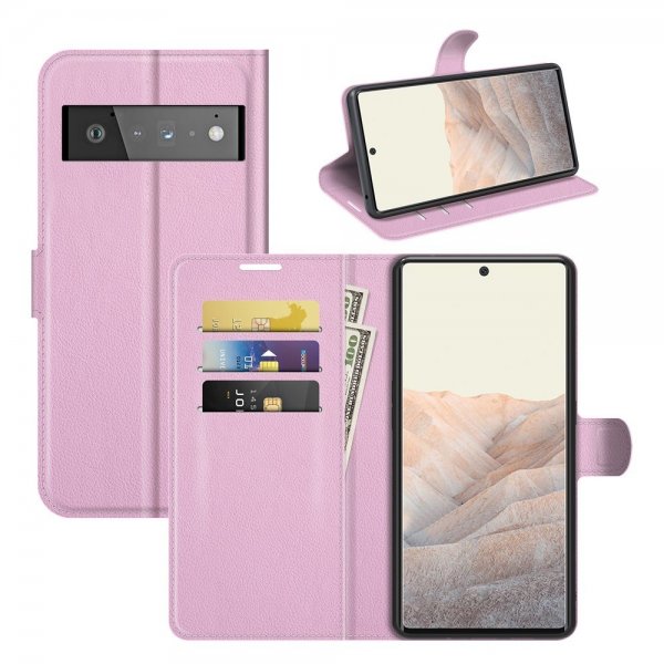 Google Pixel 6 Pro Fodral Litchi Rosa