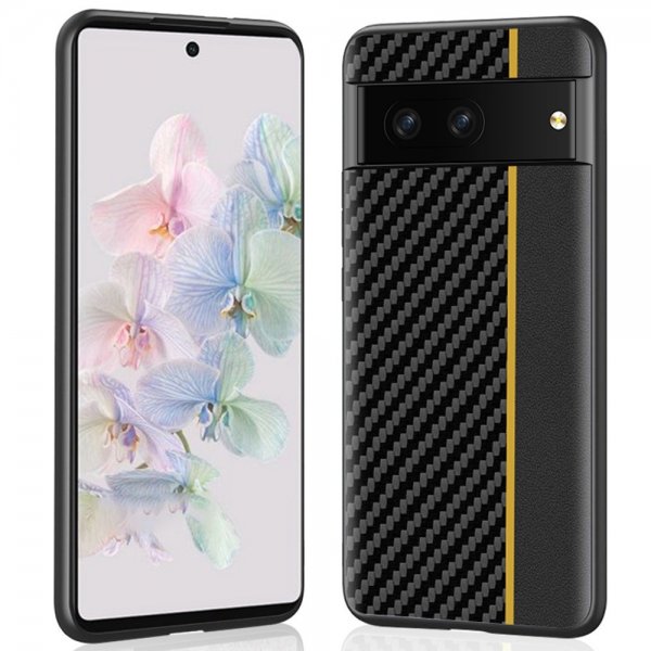 Google Pixel 7 Skal Kolfibertextur Stripe Svart Gul