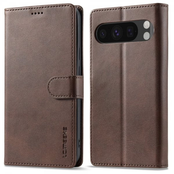 Lc.Imeeke Google Pixel 9/Pixel 9 Pro Fodral med Kortfack Stativfunktion Mörkbrun