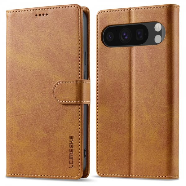 Lc.Imeeke Google Pixel 9 Pro XL Fodral med Kortfack Stativfunktion Ljusbrun