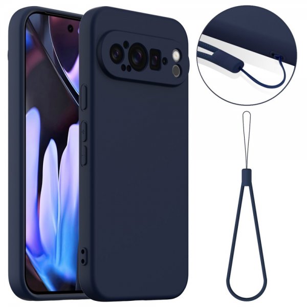 Google Pixel 9 Pro XL Skal med Strap Silikon MagSafe Mörkblå