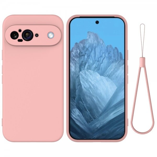 Google Pixel 9 Skal med Strap Silikon Rosa