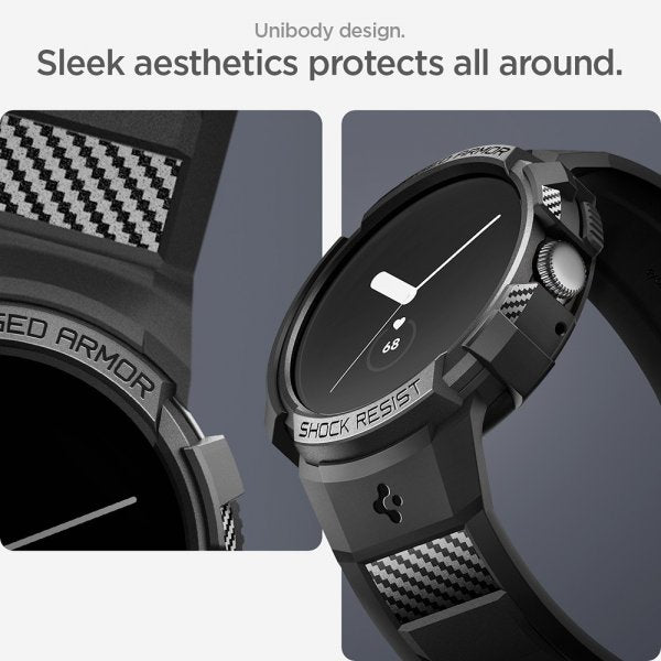 Spigen Google Pixel Watch 1/2/3 41mm Armband och Skal Rugged Armor Pro Svart