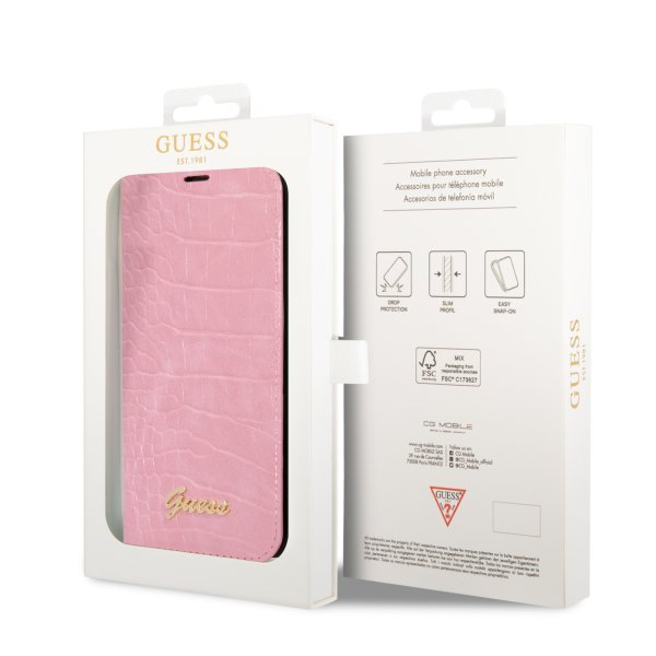 Guess iPhone 14 Plus Fodral Croco Rosa