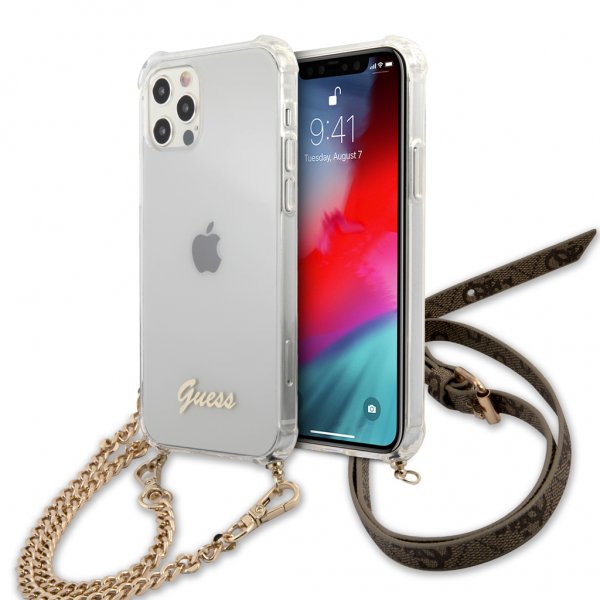 Guess iPhone 12 Pro Max Skal Chain & Script Guld Klar