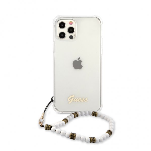 Guess iPhone 12 Pro Max Skal Script & Pearls Vit Klar