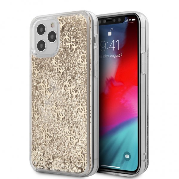 Guess iPhone 12 Pro Max Skal Liquid Glitter Guld