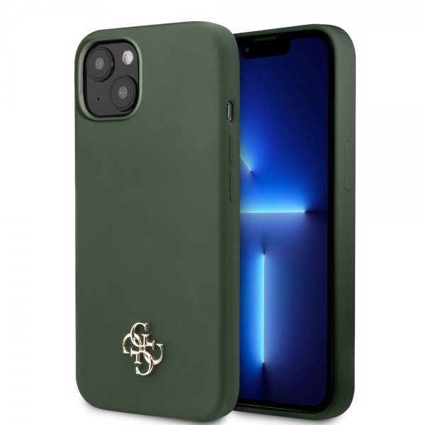 Guess iPhone 13 Skal Silicone Metal Logo 4G Grön