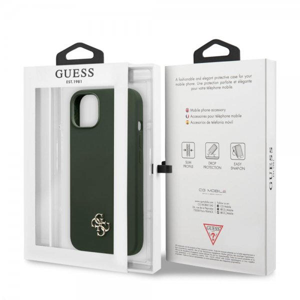 Guess iPhone 13 Skal Silicone Metal Logo 4G Grön