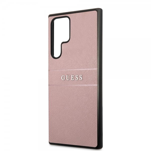 Guess Samsung Galaxy S22 Ultra Skal Saffiano Metal Logo Rosa