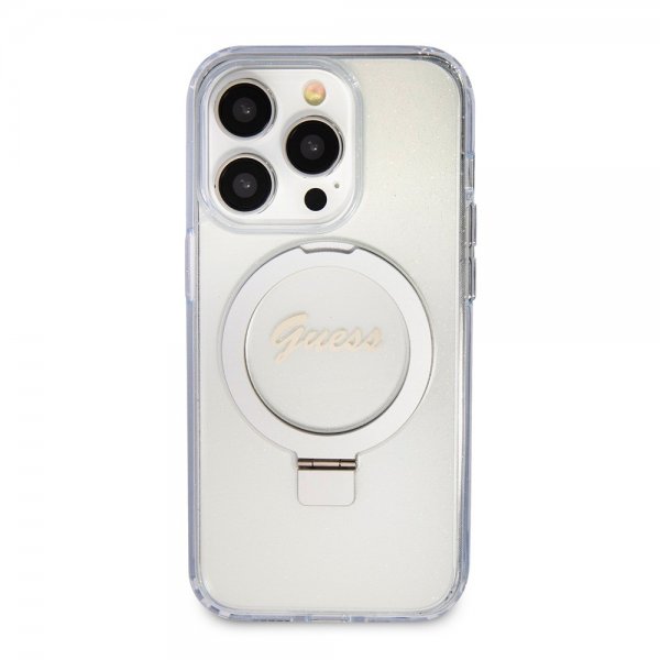 Guess iPhone 15 Pro Max Skal Ring Stand Glitter MagSafe Transparent