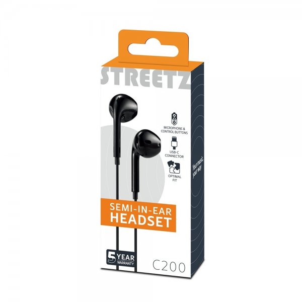 Streetz Hörlurar C200 Semi-In-Ear Headset USB-C Svart
