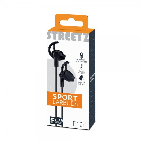 Streetz Hörlurar E120 Sport Earbuds 3.5mm Svart