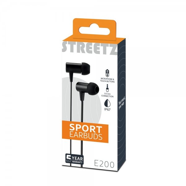 Streetz Hörlurar E200 Sport Earbuds 3.5mm Svart