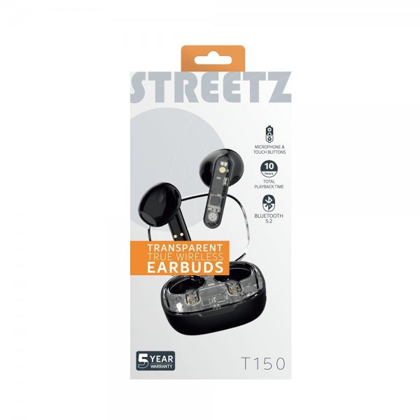 Streetz Hörlurar T150 Transparent True Wireless Earbuds Svart