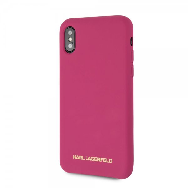 Karl Lagerfeld iPhone X/Xs Skal Silikon Lagerfeld Guld Logo Magenta