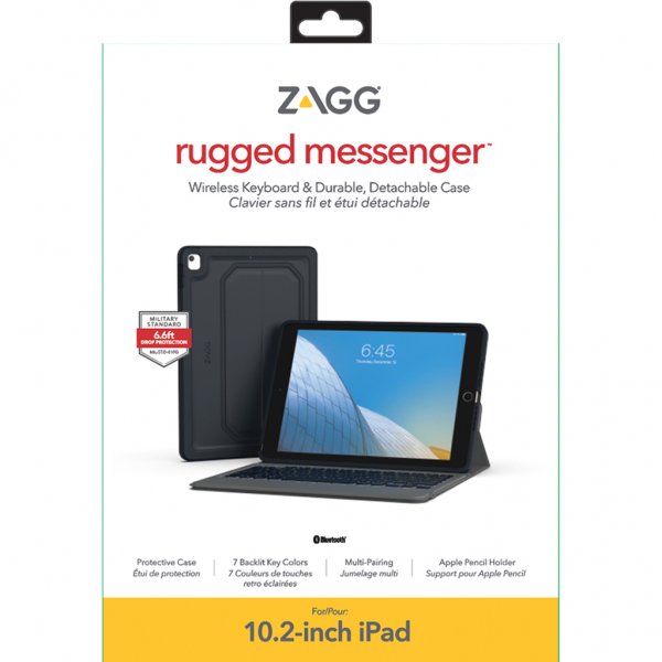 ZAGG iPad 10.2 Fodral med tangentbord Rugged Messenger Keyboard Charcoal