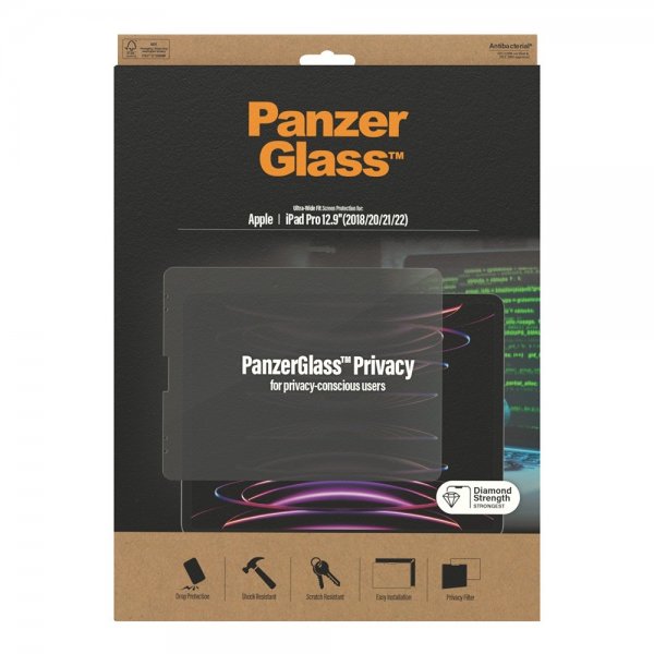 PanzerGlass iPad Pro 12.9 (gen 3/4/5/6) Skärmskydd Edge-to-Edge Case Friendly Privacy