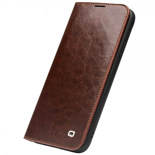 Qialino iPhone 11 Fodral Äkta Läder Kortfack Brun
