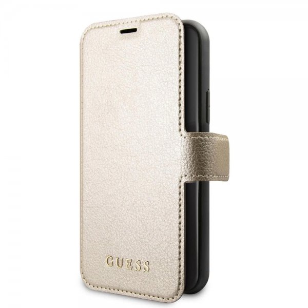 Guess iPhone 11 Fodral Lädertextur Guld