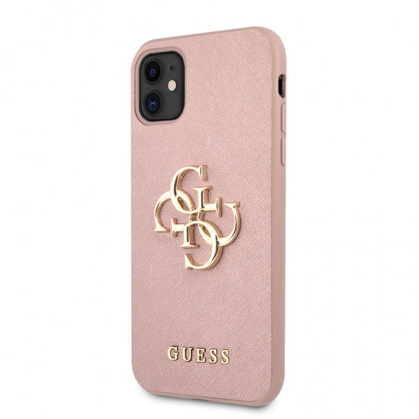 Guess iPhone 11 Skal 4G Logo Saffiano Rosa