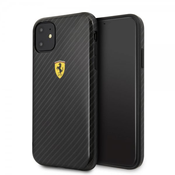 Ferrari iPhone 11 Skal Kolfibertextur Gul Logo Svart