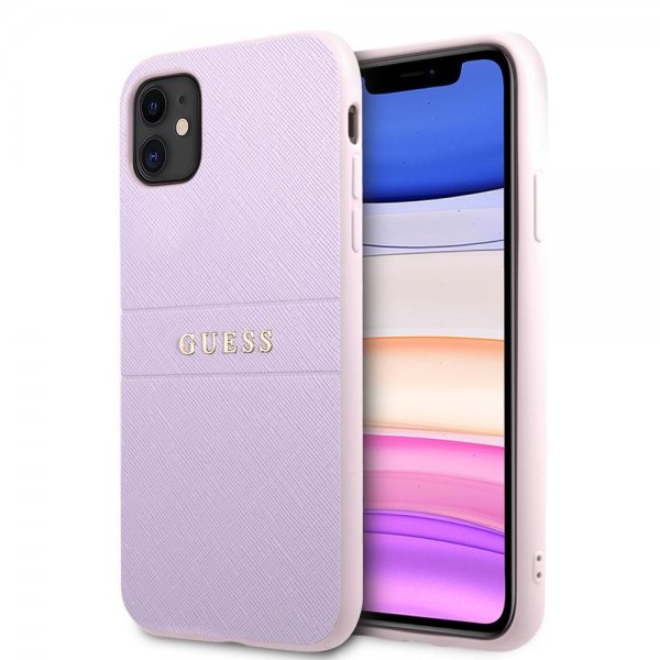 Guess iPhone 11 Skal Saffiano Metal Logo Lila