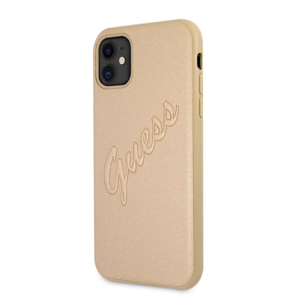 Guess iPhone 11 Skal Saffiano Vintage Script Guld