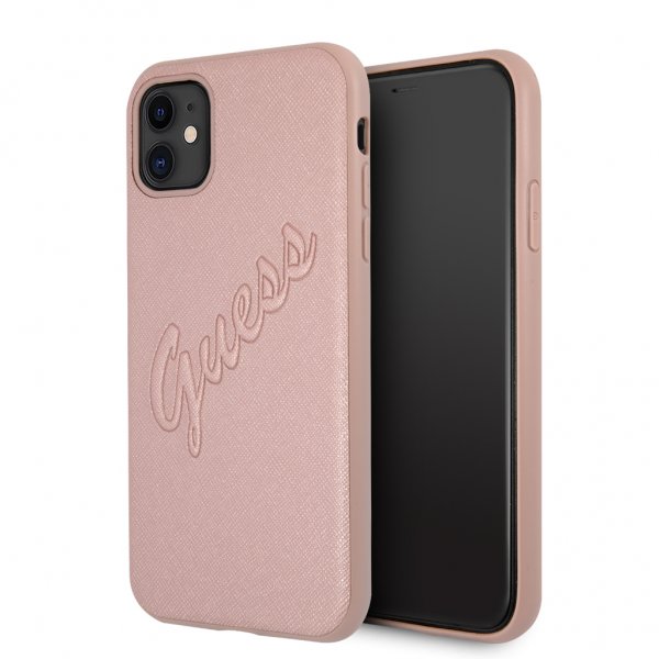 Guess iPhone 11 Skal Saffiano Vintage Script Roseguld
