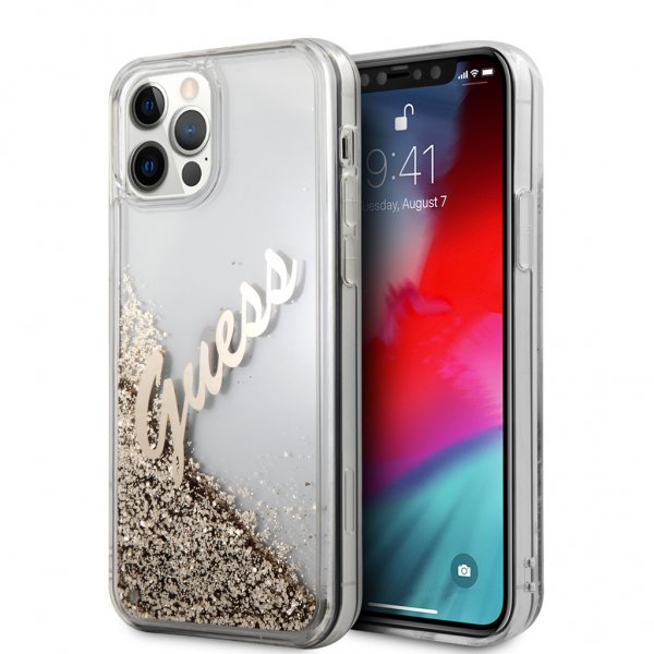 Guess iPhone 12/iPhone 12 Pro Skal Liquid Glitter Vintage Guld